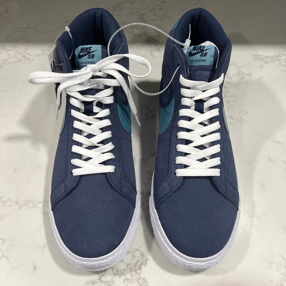 New Nike SB Blazer Mid Sneaker Navy Aqua Suede Lace Up Round Toe Men's Size 11.5 - Picture 2 of 8
